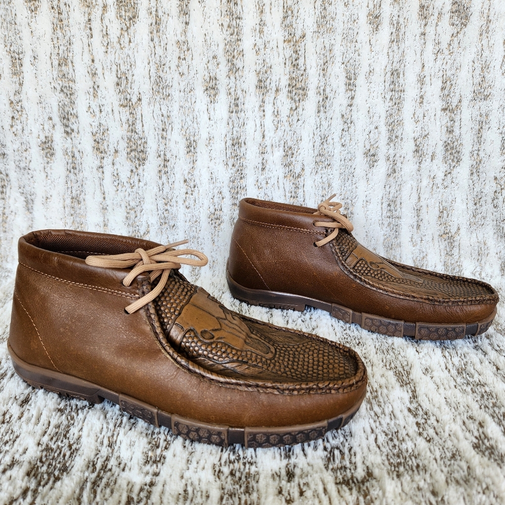 Reywelt Western Chukka Boot Loafer Brown Leather Steer Head | Men's Size 8 - Picture 6 of 14